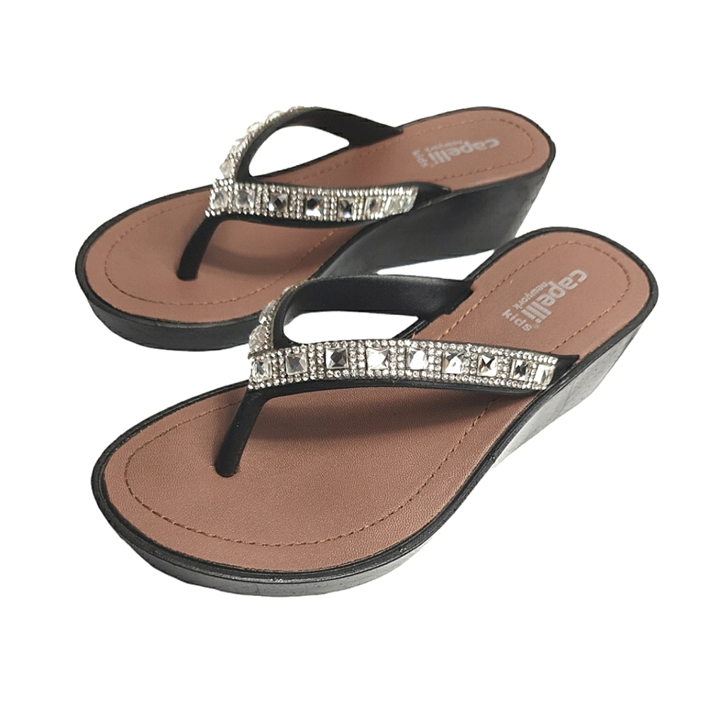 Capelli Kids Newyork wedge sandals embellish strap flip-flops US 12-13 EU 30-31